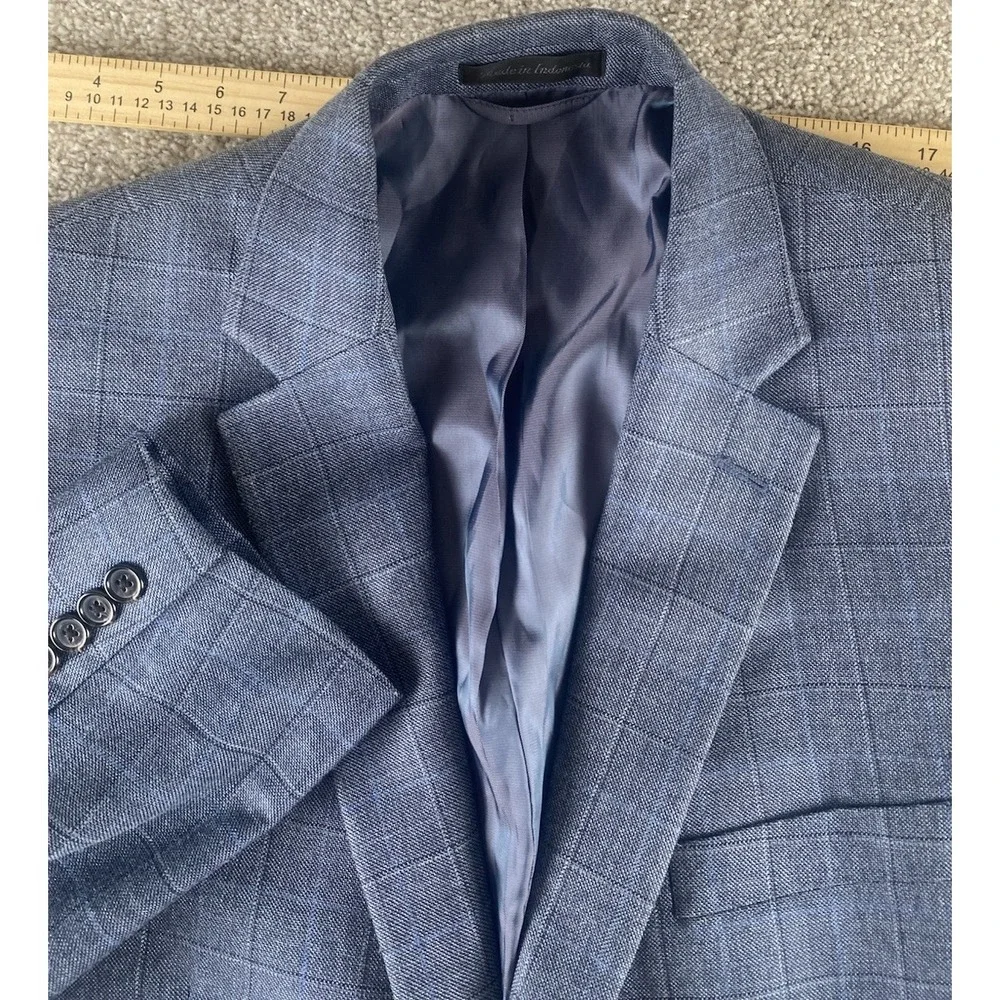 Lauren Ralph Lauren Blue Window Pane Blazer Mens 44R Wool/Silk Preppy Work Light